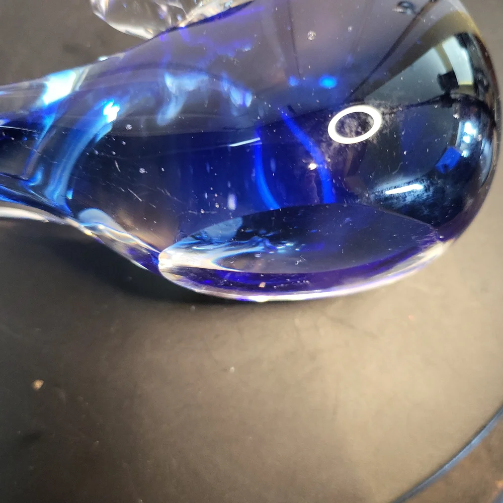 Hand Blown Glass Blue Bird with Gold Flakes - Picture 9 of 10